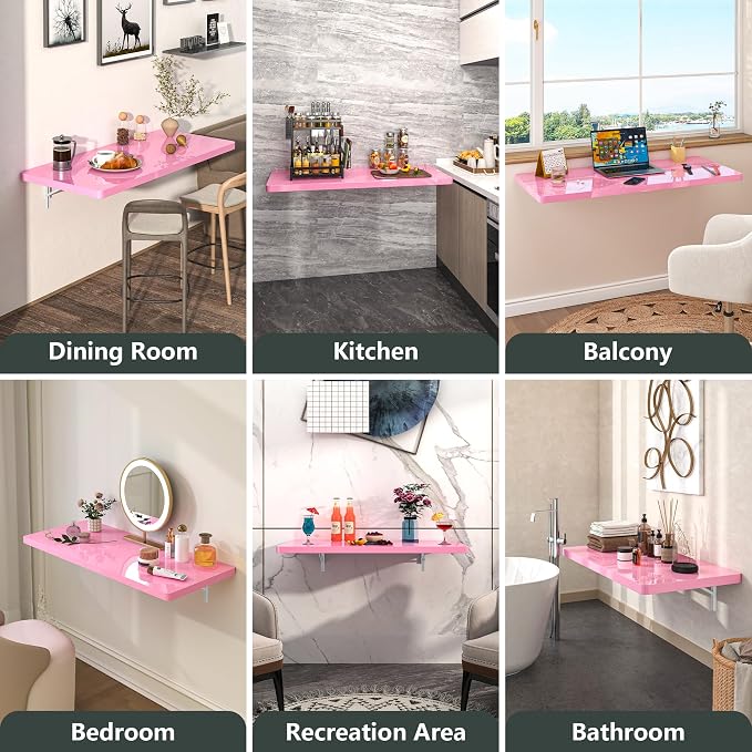 Clikuutory Wall Mounted High Gloss Folding Table, Wall Desk Fold Down - Image 4