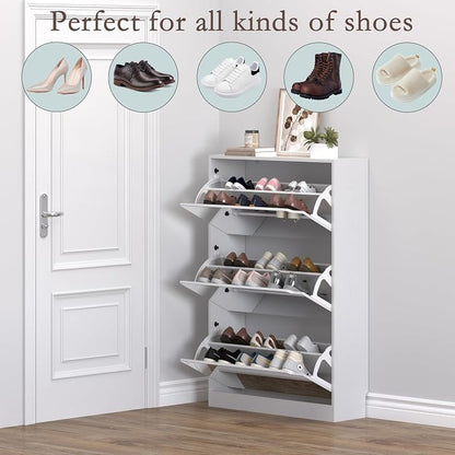 BORNOON Shoe Cabinet with 3-Flip Mirror Drawers, Freestanding Shoe Rack - Image 4
