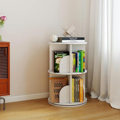 Rotating 2-Tier Bookshelf Tower, 360° Spinning Corner Bookcase by Cuzobro