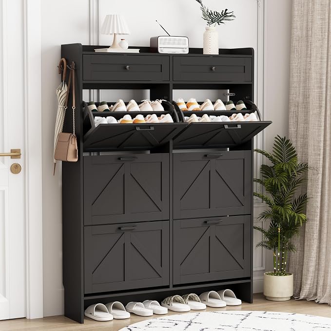 Shoe Cabinet with 6 Flip Drawers & 2 Top Drawers, Hidden Slim Shoe Rack by Xixini