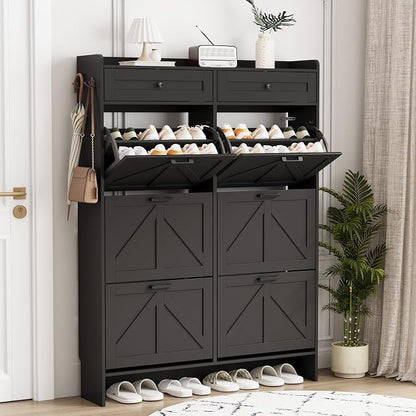 Shoe Cabinet with 6 Flip Drawers & 2 Top Drawers, Hidden Slim Shoe Rack by Xixini