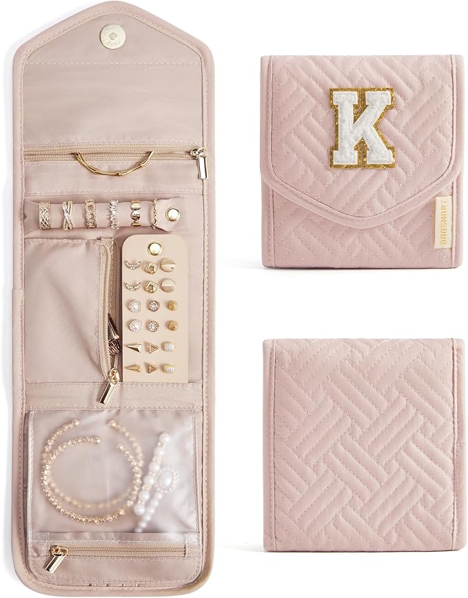 BAGSMART Travel Jewelry Organizer Case K Initial Foldable Jewelry Roll by BAGSMART