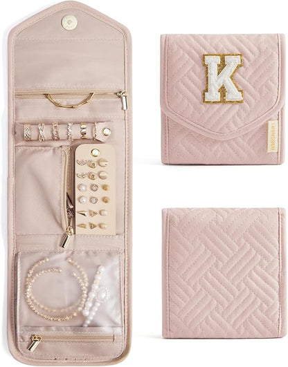 BAGSMART Travel Jewelry Organizer Case K Initial Foldable Jewelry Roll by BAGSMART