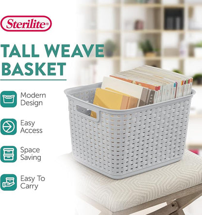 Sterilite 12-Pack Tall Weave Basket, Wicker-Style Plastic Open Storage Bin - Image 3