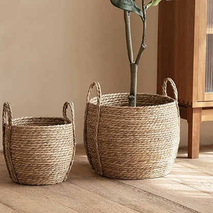 Woven Planter Basket, Natural Handwoven - Image 3