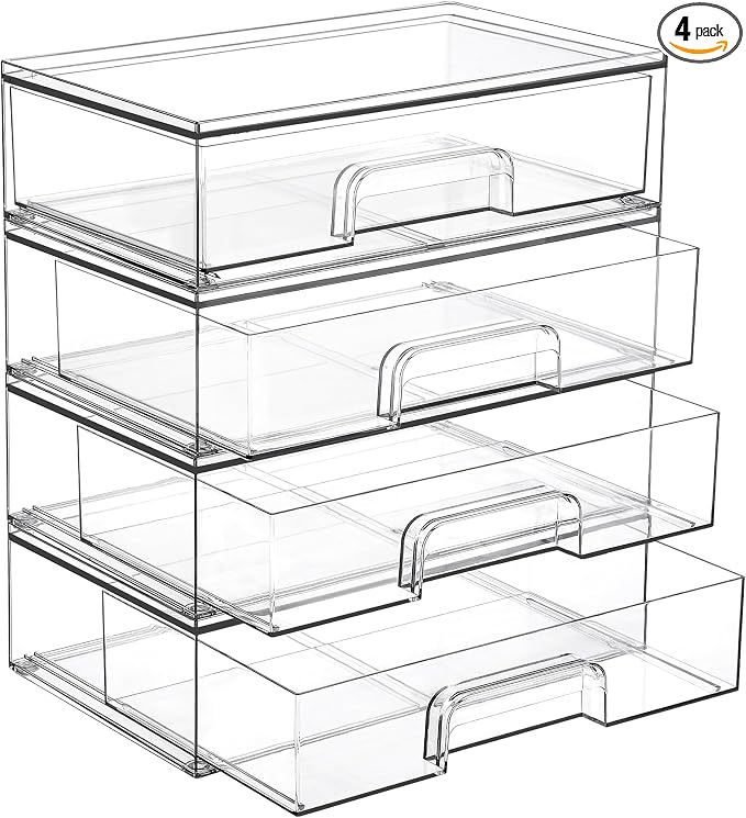 Vtopmart 12.1''W Clear Stackable Storage Drawers, 4 Pack Acrylic Plastic by Vtopmart