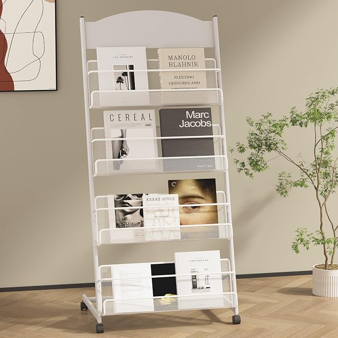 lesolar Floor-Standing Magazine Rack 4-tier Newspaper Holder Book Display Shelf by lesolar