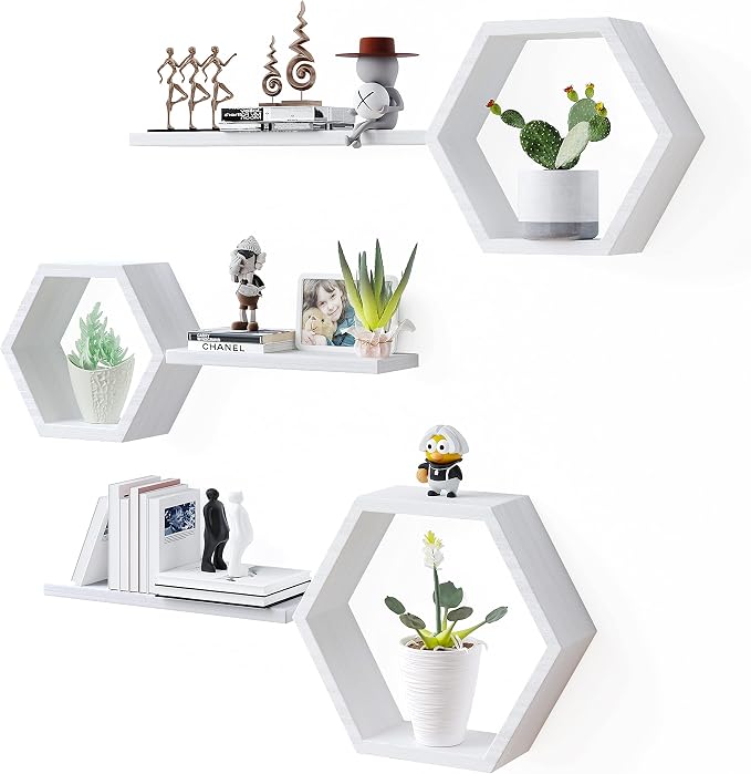 Wooden Hexagon Floating Shelves Wall Mounted - Image 9