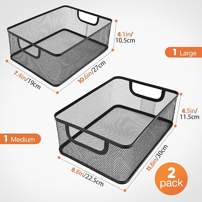 2 Pack EsOffcce Metal Mesh Steel Basket, 2 Size Household Food Sundry Storage - Image 7