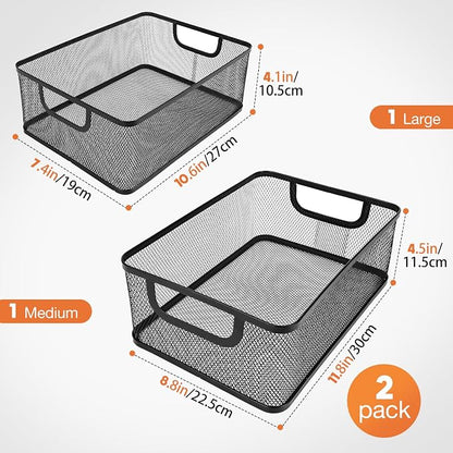2 Pack EsOffcce Metal Mesh Steel Basket, 2 Size Household Food Sundry Storage - Image 7