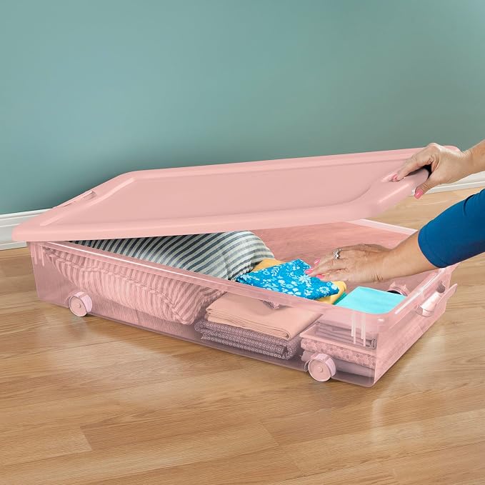 Sterilite 12 Pack Wheeled Under Bed Storage Container, 56 Qt Plastic Bin - Image 4