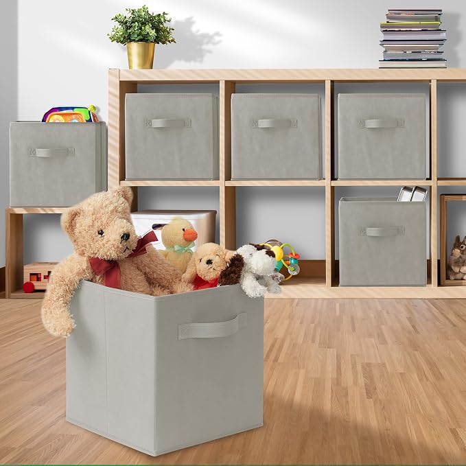 Casafield Set of 6 Collapsible Fabric Cube Storage Bins, Light Gray - Image 5