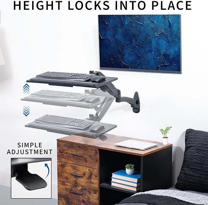 VIVO Sit-Stand 24 Inch Pneumatic Spring Keyboard and Mouse Tray Wall Mount - Image 3