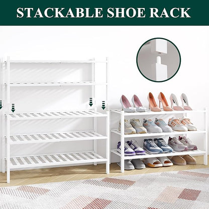 Smiry Bamboo Shoe Rack for Closet, 6 Tier Wooden Stackable Shoe Organizer - Image 4