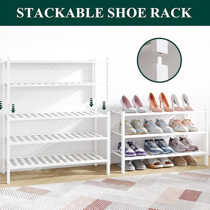 Smiry Bamboo Shoe Rack for Closet, 5 Tier Wooden Stackable Shoe Organizer - Image 4