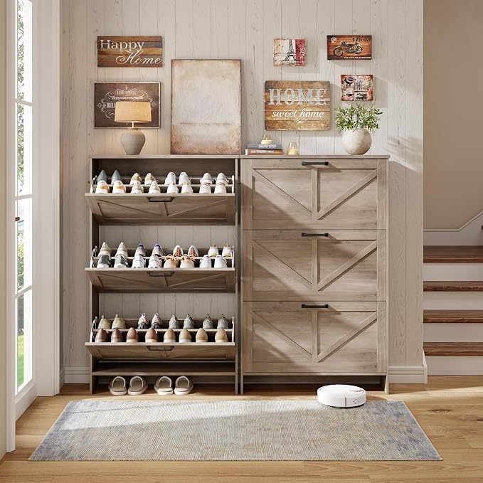 Nicetree Shoe Cabinet for Entryway, 3 Flip Drawers Shoe Storage Cabinet - Image 8