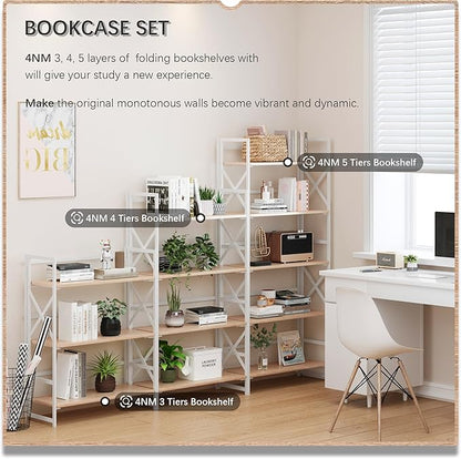 4NM 5 Tiers No Assembly Book Shelves, 51.2" H Folding Bookshelf Bookcase Open - Image 5
