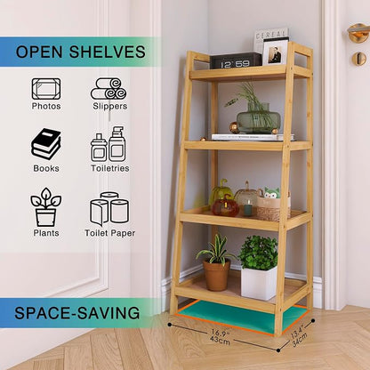 SMIBUY Bamboo Ladder Bookcase, Bathroom Storage Rack Organizer, 4 Tier and 5 - Image 6