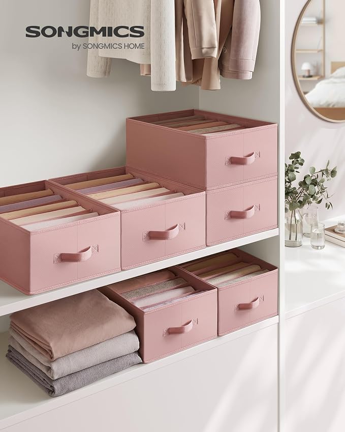 SONGMICS Set of 4 Large Size Wardrobe Clothes Organizers, 6-Compartment - Image 2