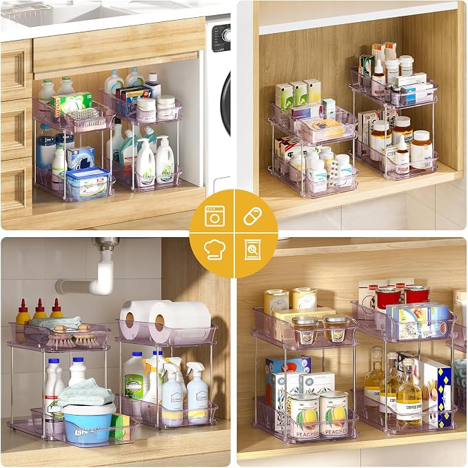 Delamu 2-Tier Under Sink Organizers and Storage, Pull Out Kitchen Pantry - Image 4