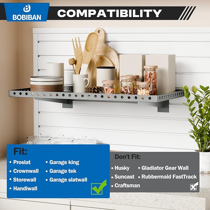 4 Pack Slatwall Shelves, Heavy Duty Grey Metal Slat Wall Shelf - Image 5