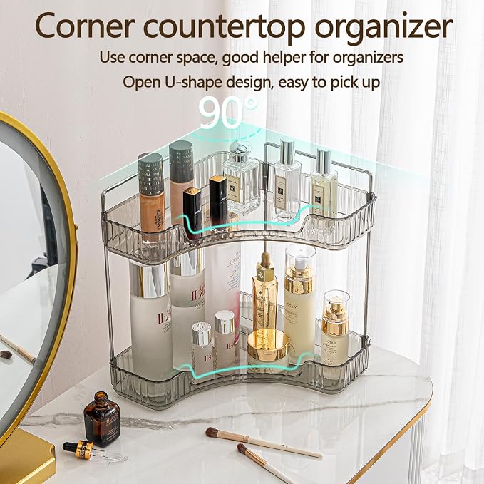 2-Tier Corner Bathroom Counter Organizer – Classic Storage Shelf - Image 5
