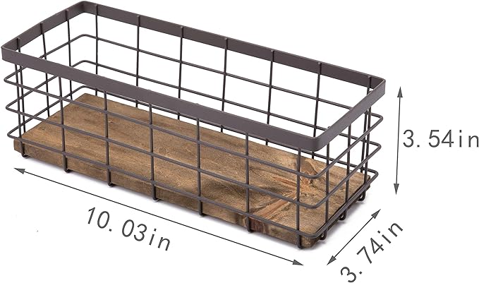 TIEYIPIN Small Metal Wire Storage Basket, Detachable Wood Base Storage - Image 6