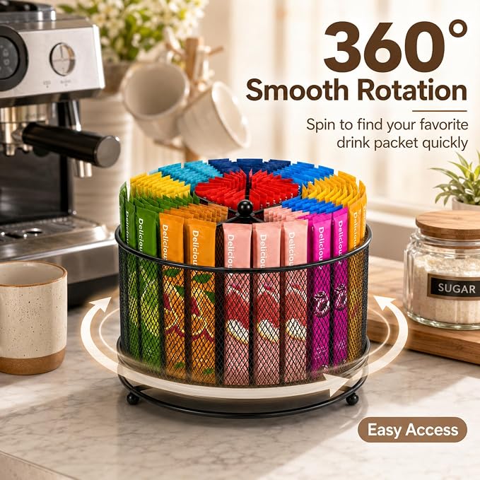 Drink Packet Organizer, Drink Mix Organizer, 4-Compartment Caddy | 360° rotating - Image 3