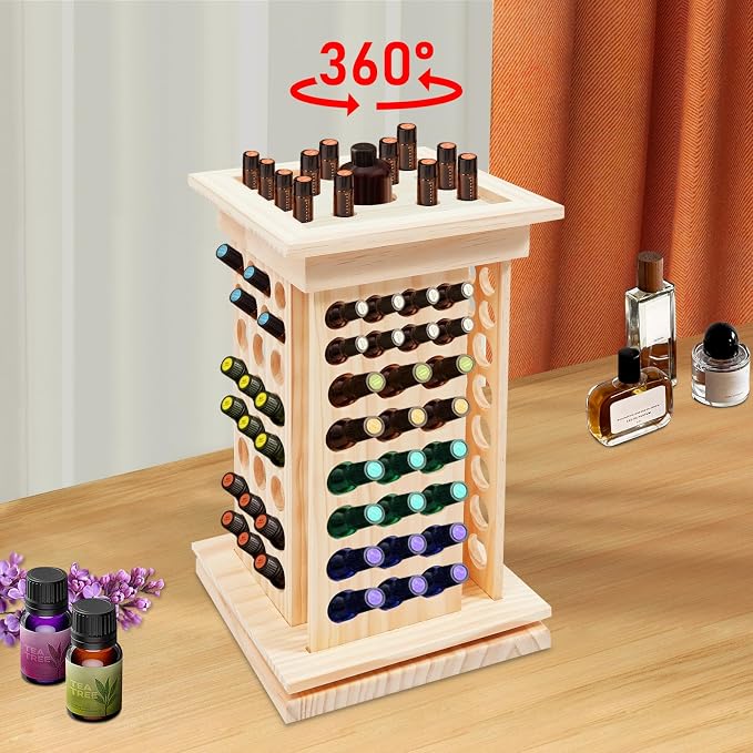 125-Slot Wooden Essential Oil Display Rack, Rotating 360° Organizer - Image 3