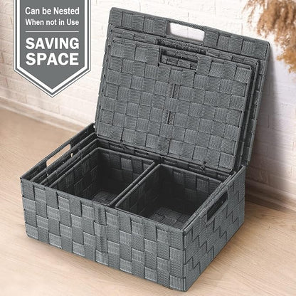 Storage Bins with Lids, Woven Storage Box Organizer Containers Decorative - Image 7