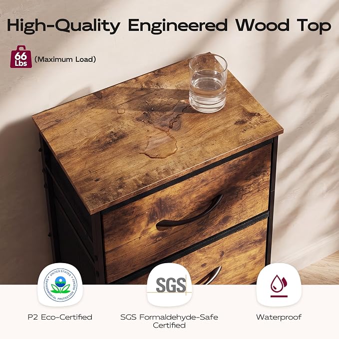 WLIVE Small Dresser Nightstand for Bedroom, 4 Drawers, Rustic Brown | 4 - Image 8
