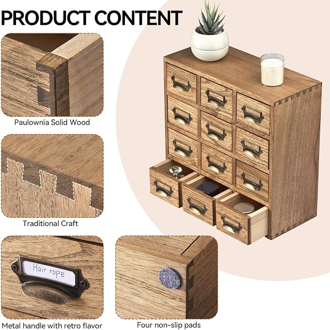 KIRIGEN Wooden Storage Cabinet, 12-Drawer Desktop Organizer, Tea Bags, Office - Image 5