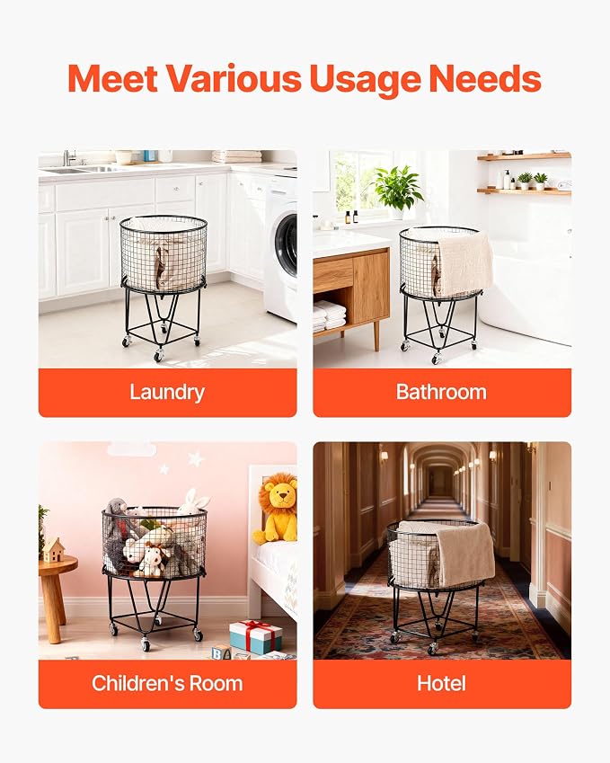 VEVOR Laundry Basket with Wheels, Metal Storage Cart Deep Set Rolling Mesh - Image 7