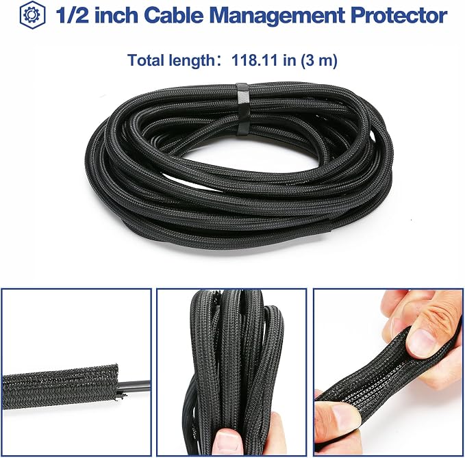 JOTO 10 Feet Cable Management Sleeve -Black | Cord Organizer System - Image 8