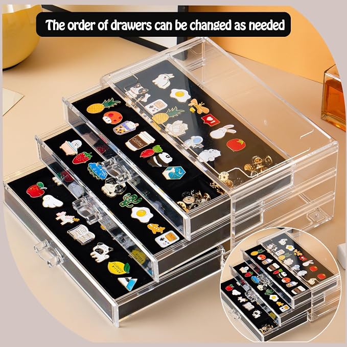 SPAKOWN Pin Display Case With 3 Drawers, Enamel Pin Display Box Dustproof Pin - Image 5