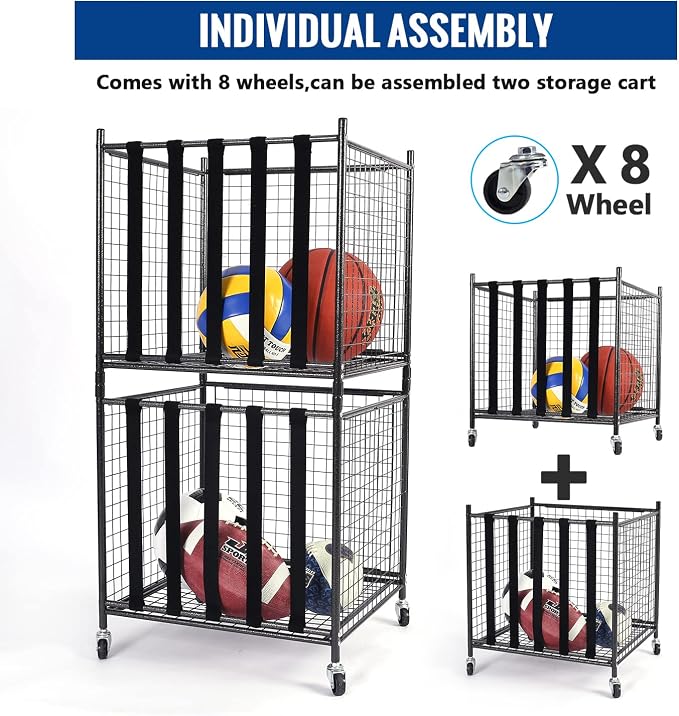 Mythinglogic Rolling Sports Ball Storage Cart, Sports Lockable Ball Storage - Image 2