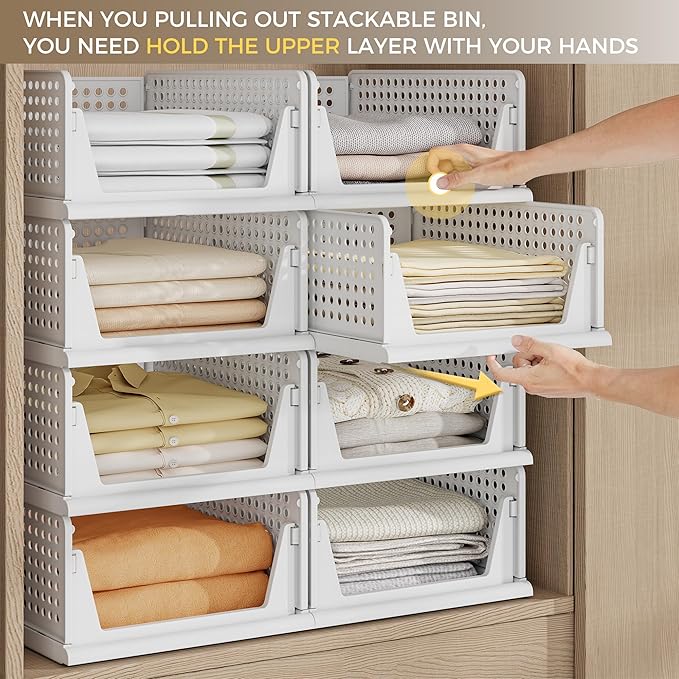 Pinkpum 8 Pack Closet Organizer Storage Bins Stackable Plastic Drawer Shelf | - Image 3