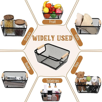 4 Pcs Metal Wire Baskets with Wooden Handles, 9.4x6.9in Wire Storage Basket - Image 6