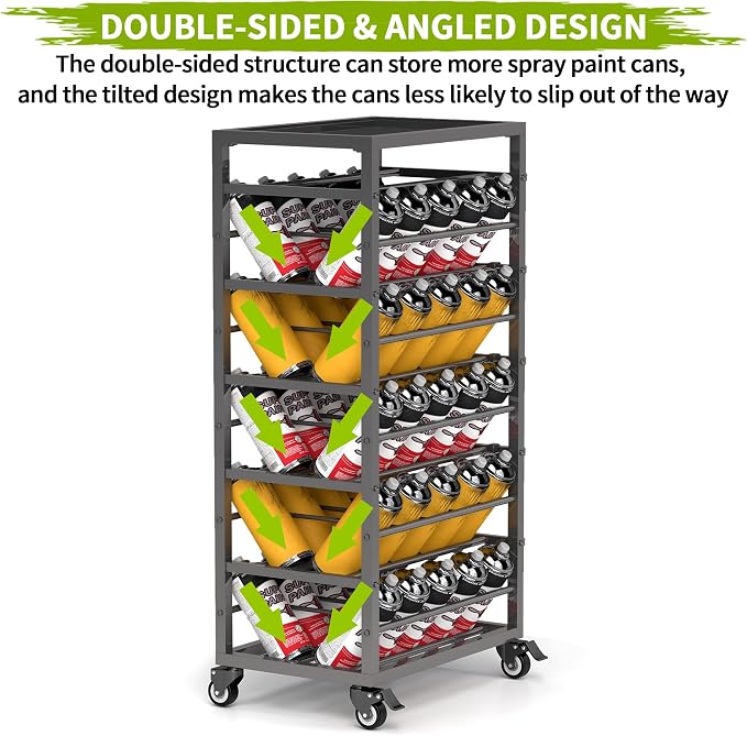 yeshine 50 Can Spray Paint Storage Rack, Metal Aerosol Storage Cart, Rolling - Image 4