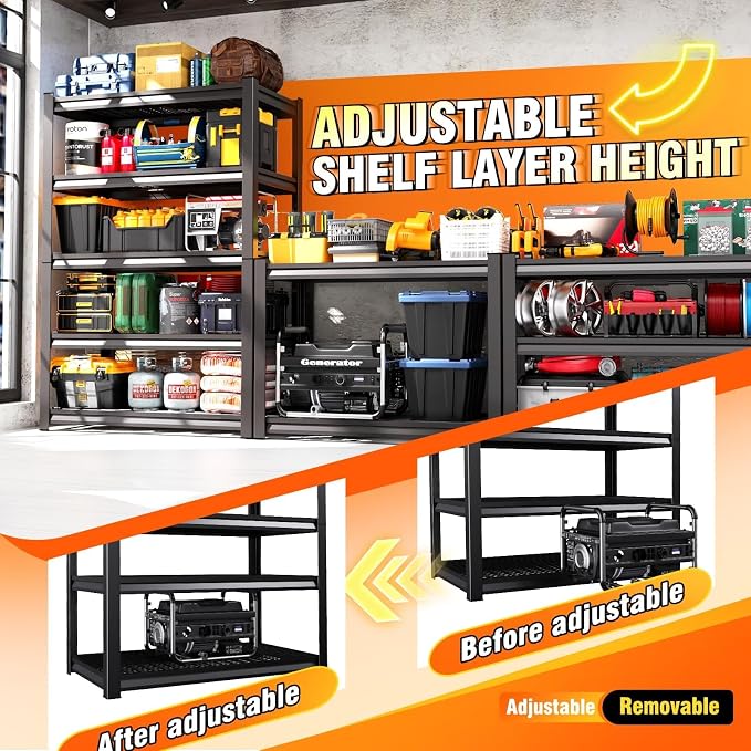 71.2''H Storage Shelves, 2500lbs Garage Shelving, Adjustable Heavy Duty - Image 5