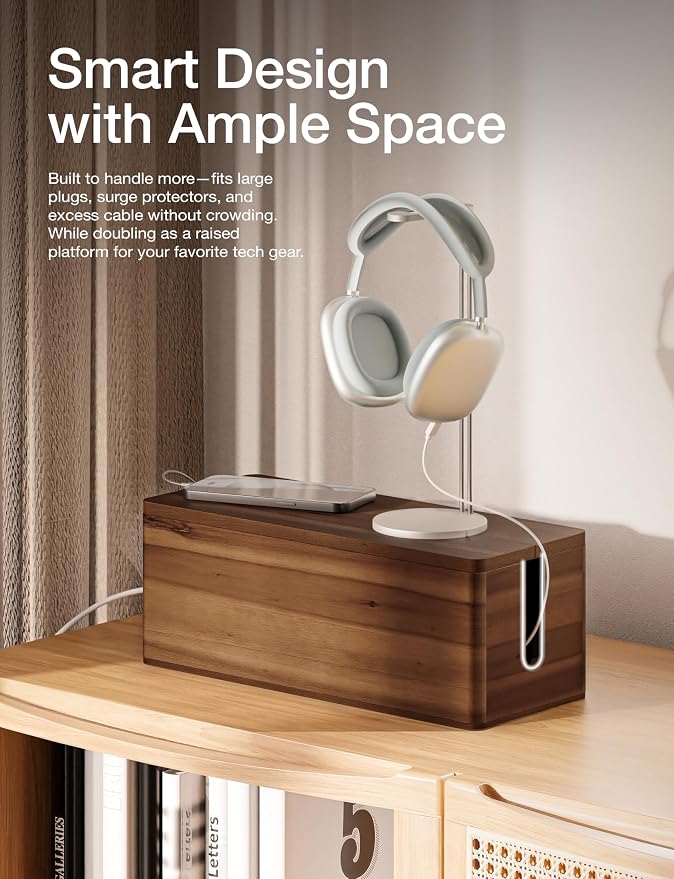 Acacia Wood Large Cable Management Box Round Edge - Image 4