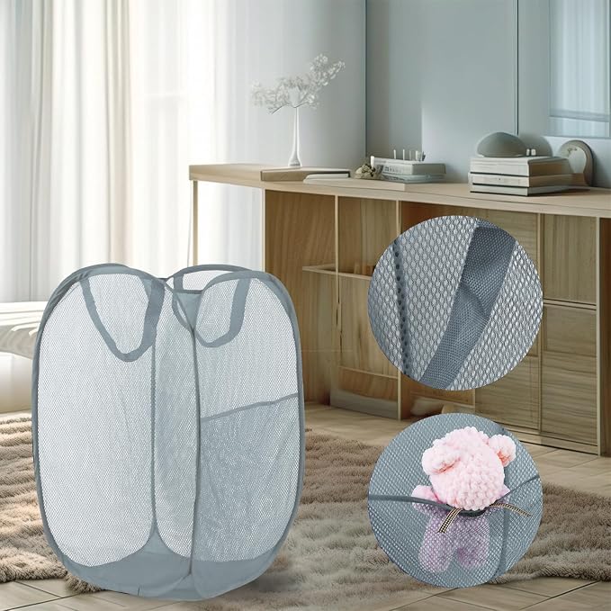 Pop Up Laundry Hamper, Mesh Laundry Basket Collapsible, Foldable Hamper - Image 6