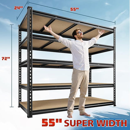 55" W Storage Shelves, 2550LBS Garage Shelving, 5-Tier Metal Shelving Unit - Image 2