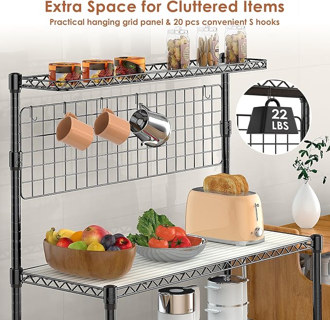 Leteuke Bakers Rack with Storage & Wheels, 42 Inch Microwave Stand Kitchen - Image 6