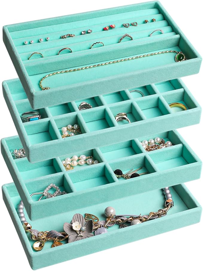 Frebeauty Jewelry Organizer Tray, Stackable Velvet Jewelry Trays, Drawer by Frebeauty