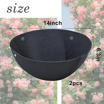 2PCS 14 Inch Round Hanging Basket Liner Fabric Non-Woven Planter Black Felt - Image 2