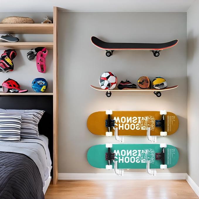 BiJun Skateboard Wall Mount, Snowboard Wall Mount Display, Acrylic Horizontal - Image 2