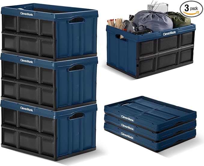 CleverMade Collapsible Storage Bins, 3 Pack, Ocean | Extra-large bins support by CleverMade
