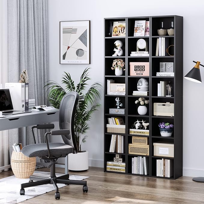 FOTOSOK Bookshelf Bookcase 8-Tier Narrow Bookshelf Tall CD Media Tower Rack | - Image 9