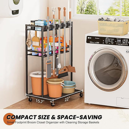 Broom Holder with Cleaning Supplies Organizer, Broom Closet Storage Cabinet - Image 3